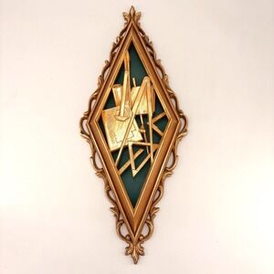 Vtg MCM Architect Drafting Tool Wall Plaque Gold Masonic Decor Free Mason